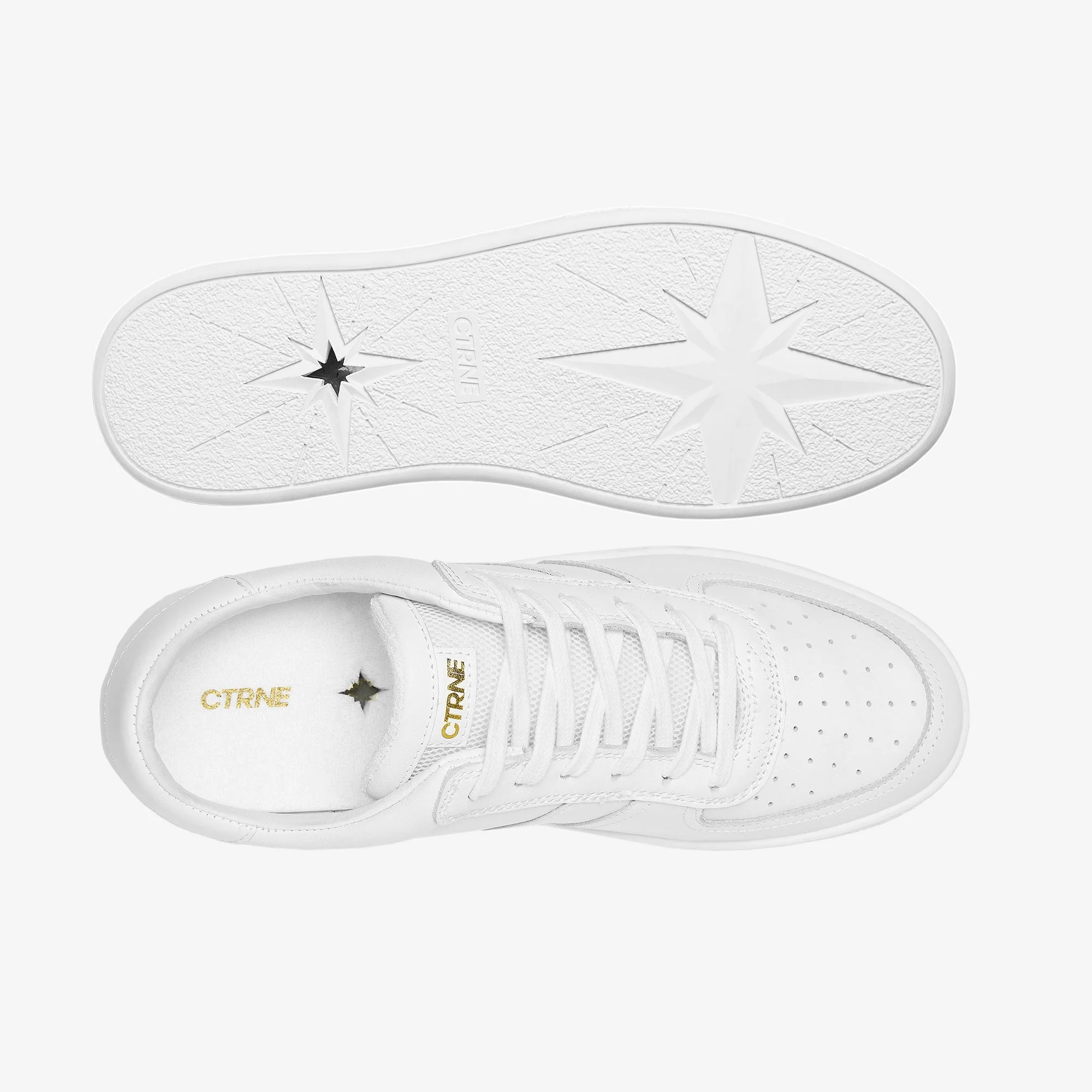 CTRNE white leather sneaker on feet